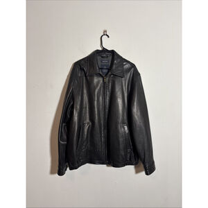 EUC MEN’S NAUTICA LEATHER JACKET SIZE XL BLACK GENUINE LEATHER ZIP UP